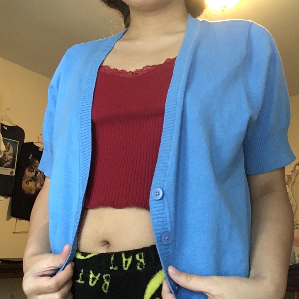 blue grandma sweater